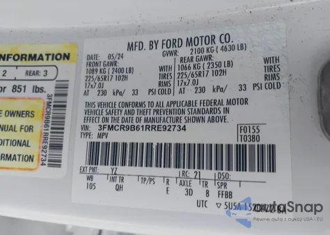 2024 Ford Bronco Sport Big Bend из США, поврежденный, VIN 3FMCR9B61RRE92734